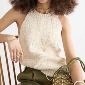 Anthropologie Maeve Cream Cotton Knit Off Shoulder Sweater Top